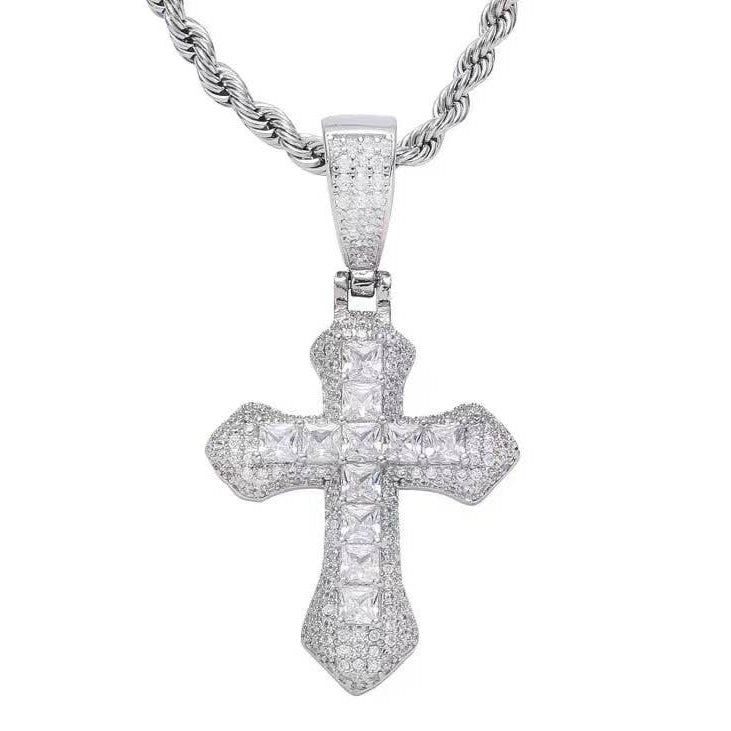 Studded Cross Necklace in Silver with twisted chain
