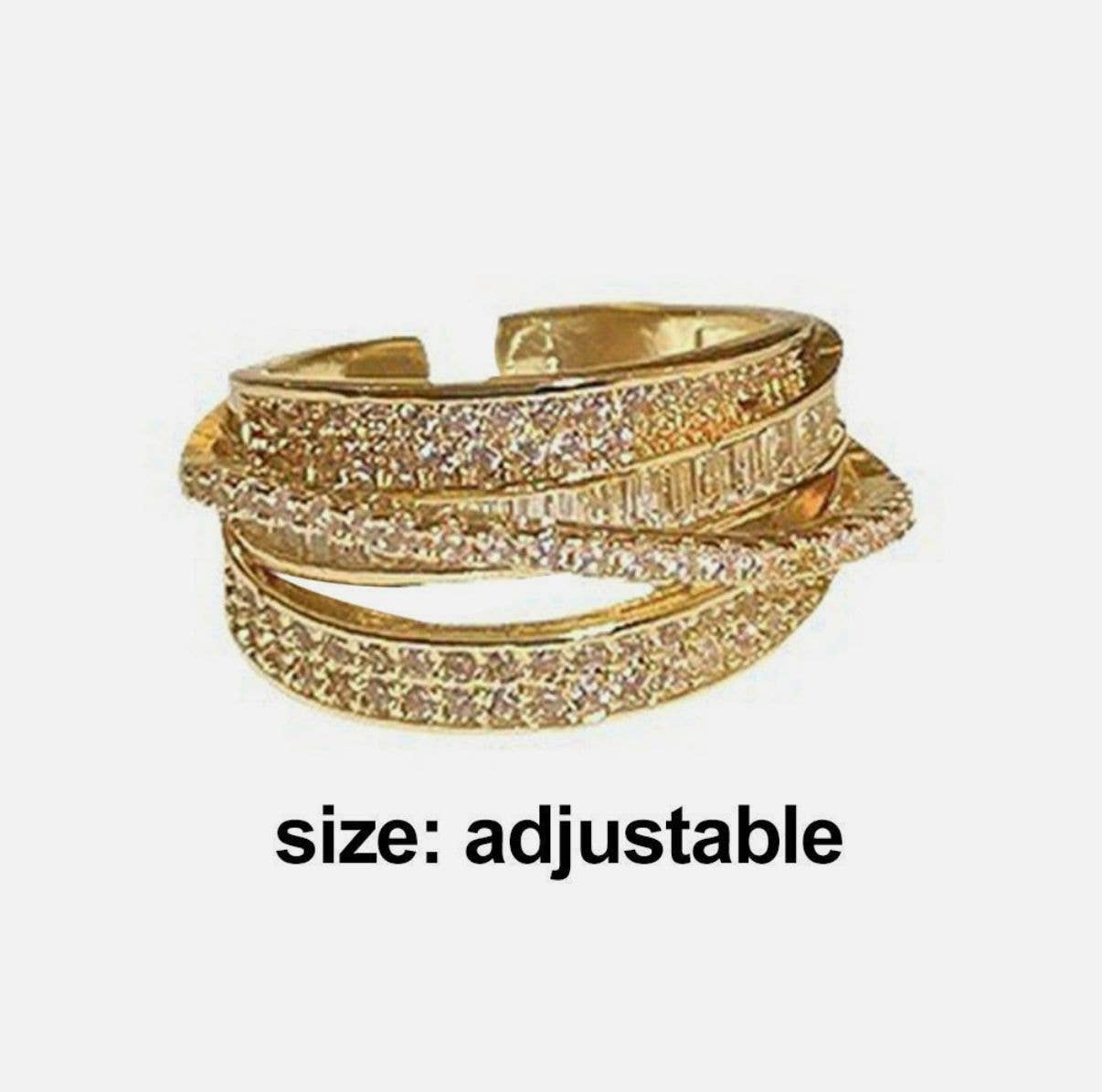 Fake stack ring in gold with rhinestones